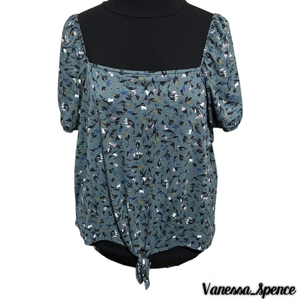 Reitmans Floral Tie Front Short Puff Sleeve Top XXL